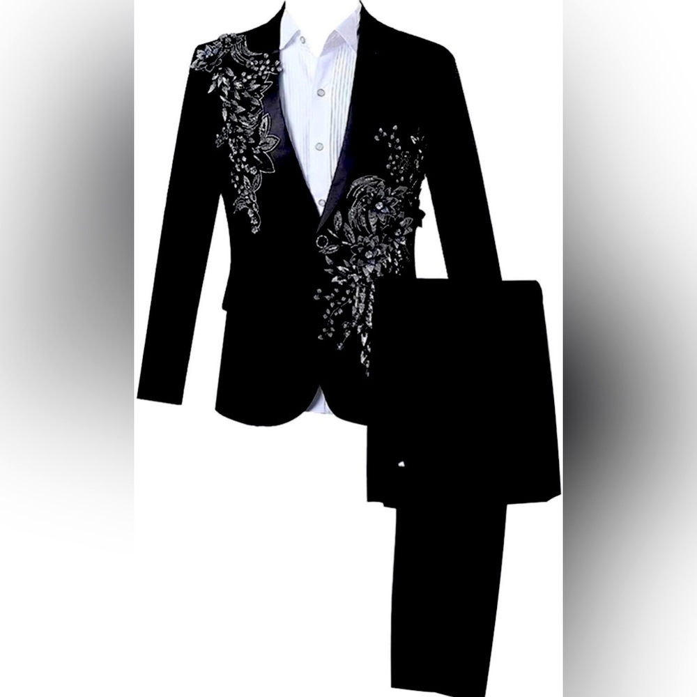Mens 2 Pieces Luxury Embroidered Suits size S